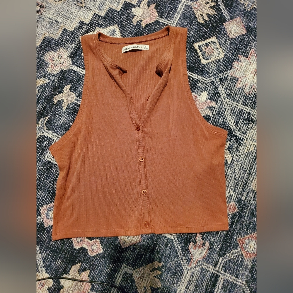 Abercrombie & Fitch Terracotta Sleeveless Button-Down Top